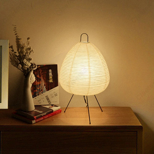 Japanese Rice Paper Lantern LED Table Lamp – Japandi Style Bedside Lamp, Minimalist Home Decor Lighting, Soft Warm Ambient Light, Living Room Bedroom Nightstand Lamp, Zen Paper Shade Light, Modern Aesthetic Interior Decor